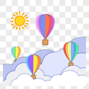 彩色热气球剪纸图片