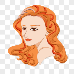 剪纸效果橘色头发女人物图片