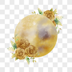 水彩花卉满月月亮图片
