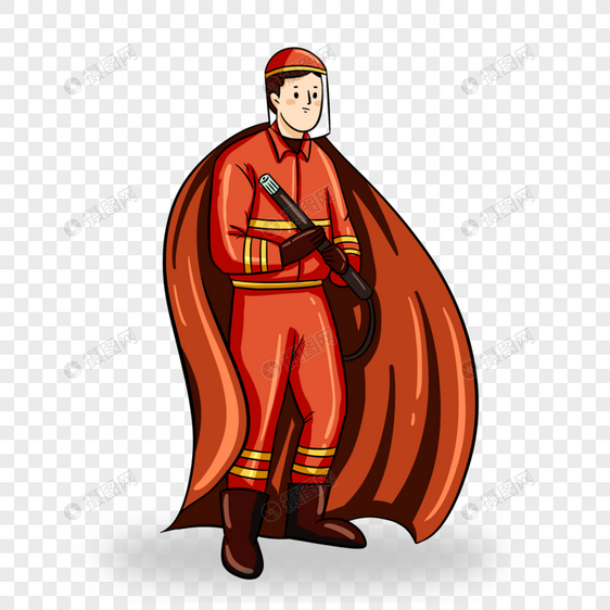 红色卡通消防员超人形象图片