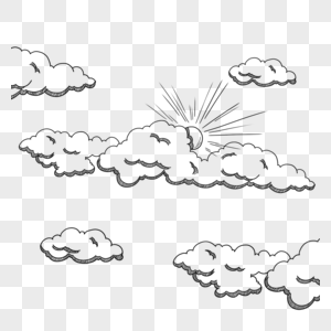黑白素描天气雕刻风格云朵阳光图片