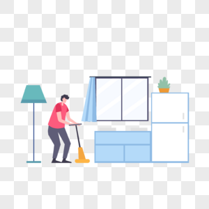 厨房使用吸尘器打扫卫生家庭清洁插画图片