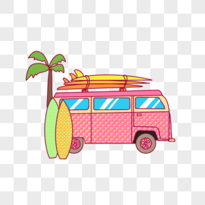 粉色冲浪巴士冲浪板夏日图片