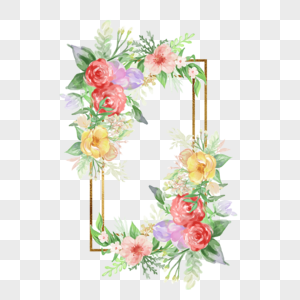 水彩花卉植物花朵金框婚礼框架图片