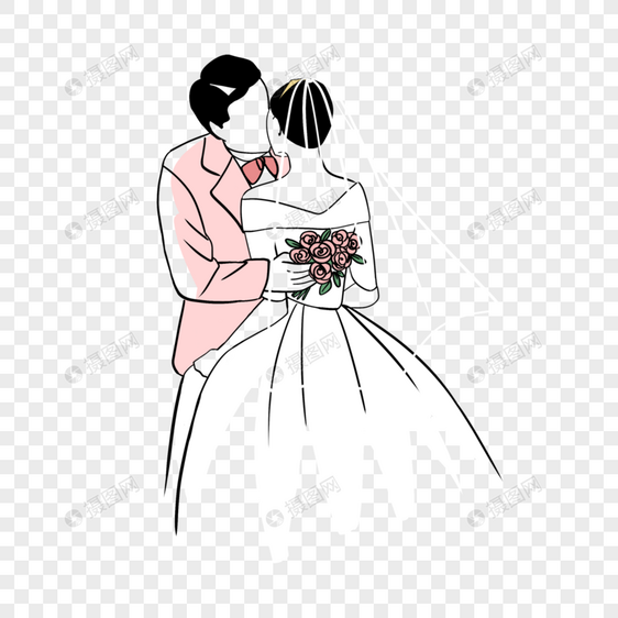 简约线条画婚礼拥吻人物图片