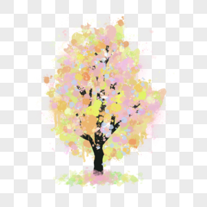 水彩泼墨彩色树图图片