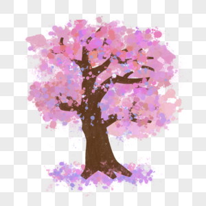 粉紫色水彩泼墨树木图片