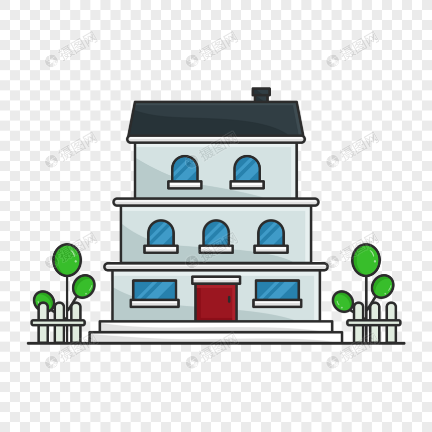 平面楼房卡通可爱三层房子