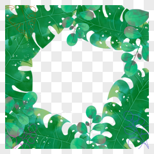 绿色夏季热带植物芭蕉叶水彩边框图片