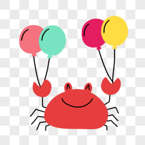 抽象线条动物涂鸦红色螃蟹和气球图片
