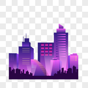 赛博朋克风格紫色霓虹渐变城市夜景插画图片