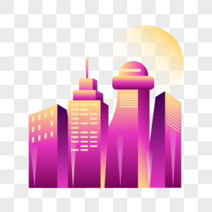 赛博朋克风格紫红色霓虹渐变城市夜景图片