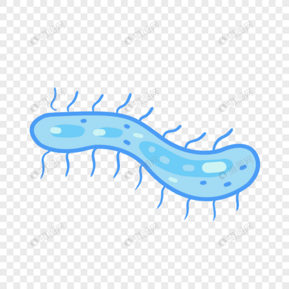 蓝色简约长条形状卡通细菌图片
