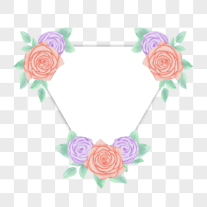 水彩紫色玫瑰花卉三角形边框图片
