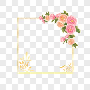 牡丹婚礼金色方形边框图片