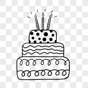 黑色生日快乐线稿三层生日蛋糕图片