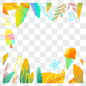 热带夏季水彩叶子植物边框图片