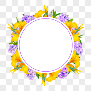 水彩风信子百合花卉紫色边框图片