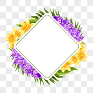 水彩紫色风信子水仙花卉边框图片