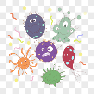 颜色多样的卡通微生物图片