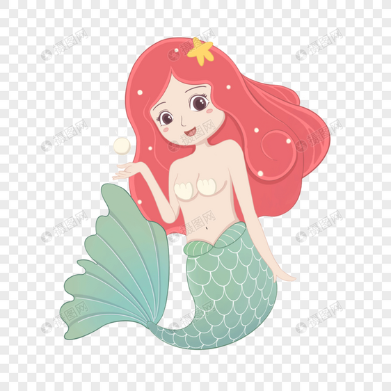 可爱红发珍珠美人鱼剪贴画图片