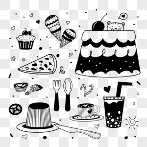 蛋糕甜点黑白涂鸦图片