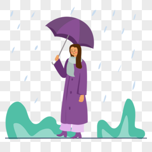 戴着围巾的女人雨中打伞插画高清图片