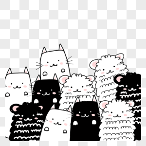 黑色白色绵羊和猫咪可爱卡通动物图片