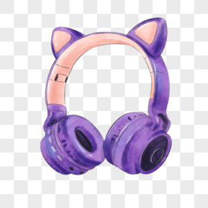 水彩紫色头戴式耳机图片