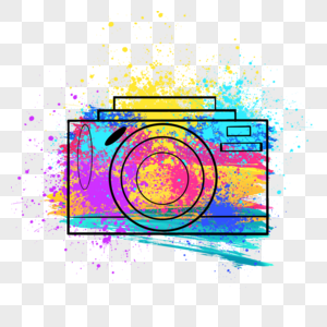 五彩颜料溅射斑点相机线稿图片