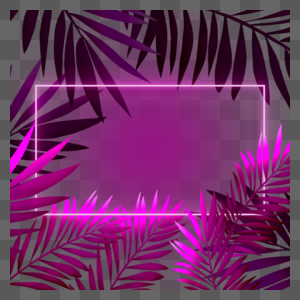 粉色渐变霓虹光效热带植物边框图片