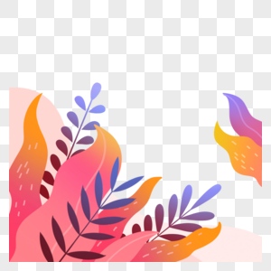 彩色手绘热带树叶边框图片
