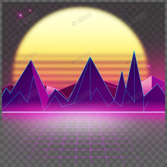紫色立体山峰抽象太阳科技光效图片