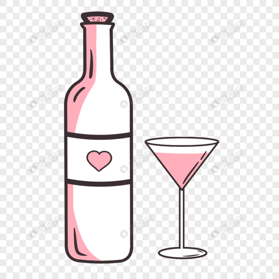粉色爱心酒瓶和鸡尾酒图片