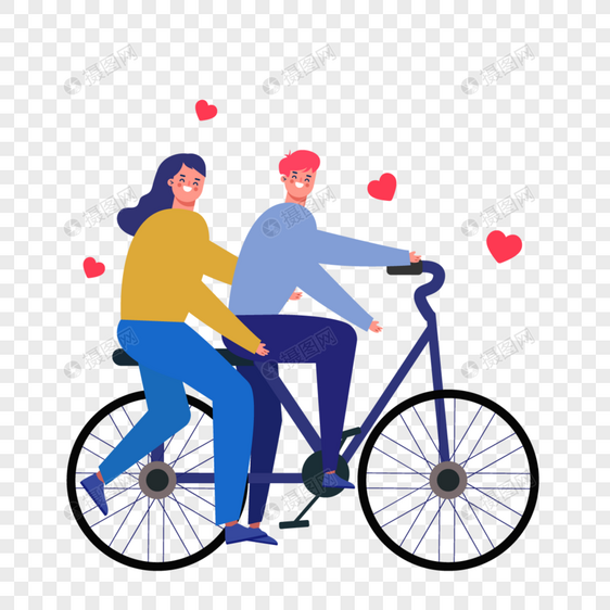 快乐情侣情人节自行车郊游插画图片