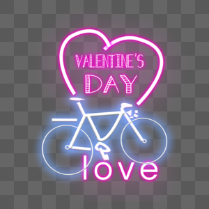 情人节蓝色自行车粉色爱心霓虹灯效果图片