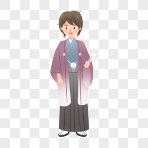 日式长袍短发帅气卡通男孩图片