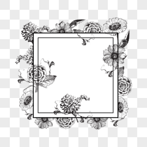 婚礼线稿花卉矩形边框图片