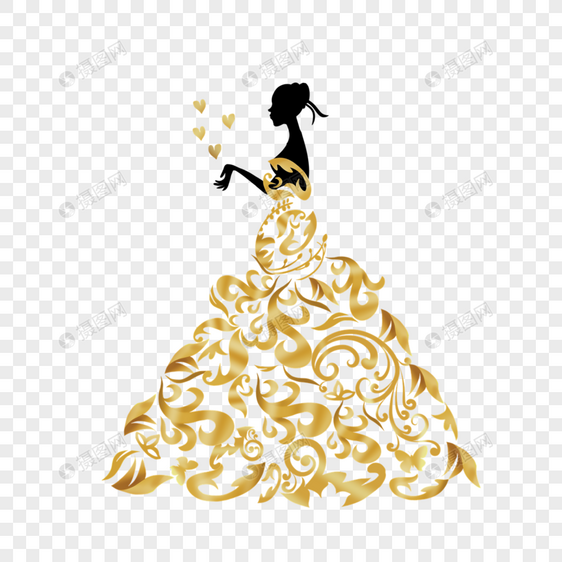 新娘抽象金色婚纱长裙图片