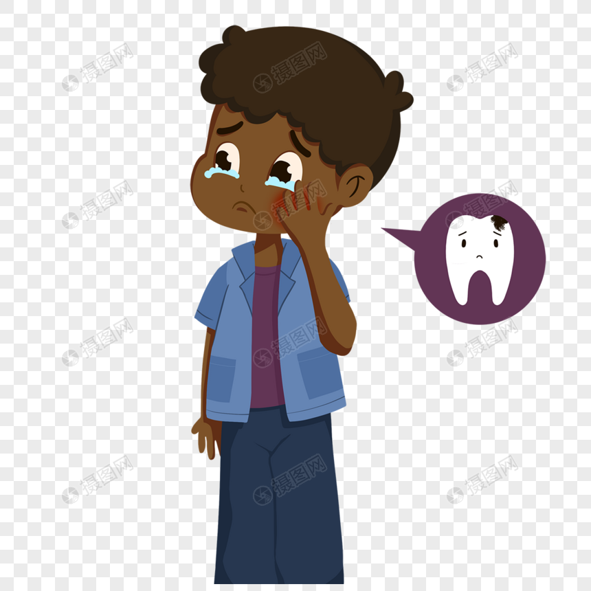 男童牙痛蛀牙蓝色衬衫长裤图片
