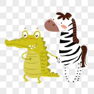 鳄鱼斑马友谊可爱卡通风格图片