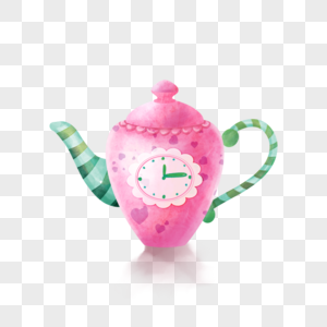 茶杯粉色水彩下午茶茶壶图片