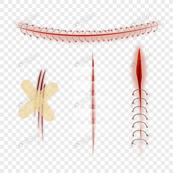 手术伤疤缝针胶布创可贴卡通医疗图片