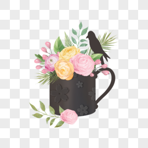 茶杯水彩花艺下午茶玫瑰花图片