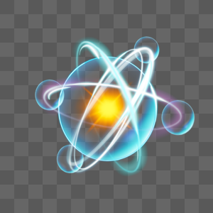 原子模型蓝色闪光透明旋转图片