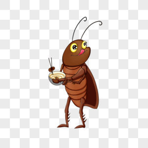 蟑螂吃饭卡通风格高清图片