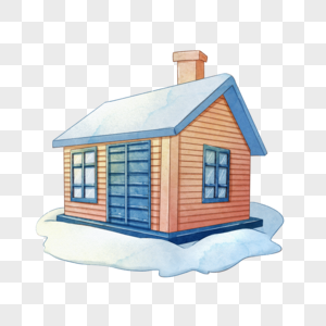 房子和雪水彩图片