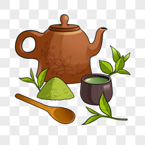 抹茶茶具插画风格棕色图片