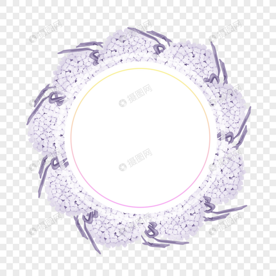 绣球花卉水彩紫色圆形边框图片