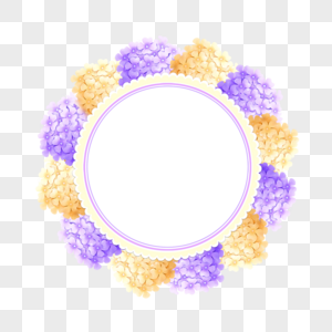 绣球花卉水彩圆形边框图片